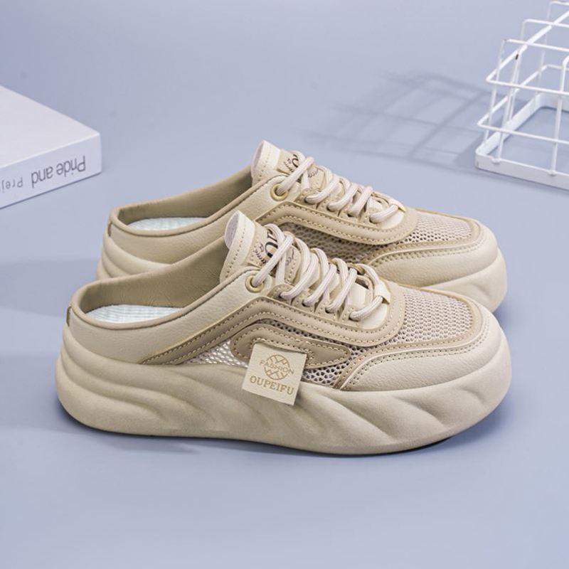 2025夏季女鞋新款一脚蹬凉鞋女外穿韩版百搭小白鞋网鞋镂空半拖鞋