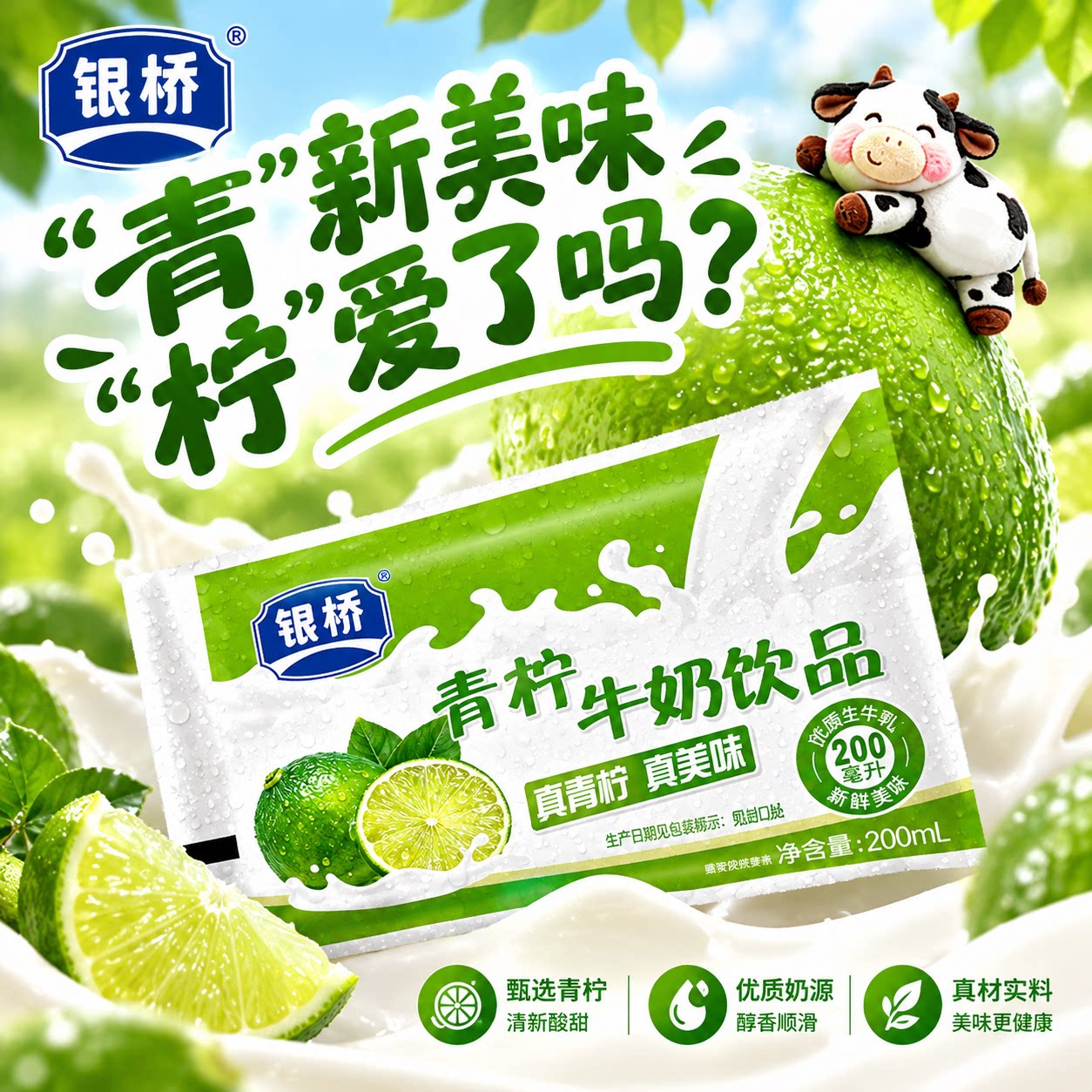 银桥青柠味含乳酸奶200ml*12袋