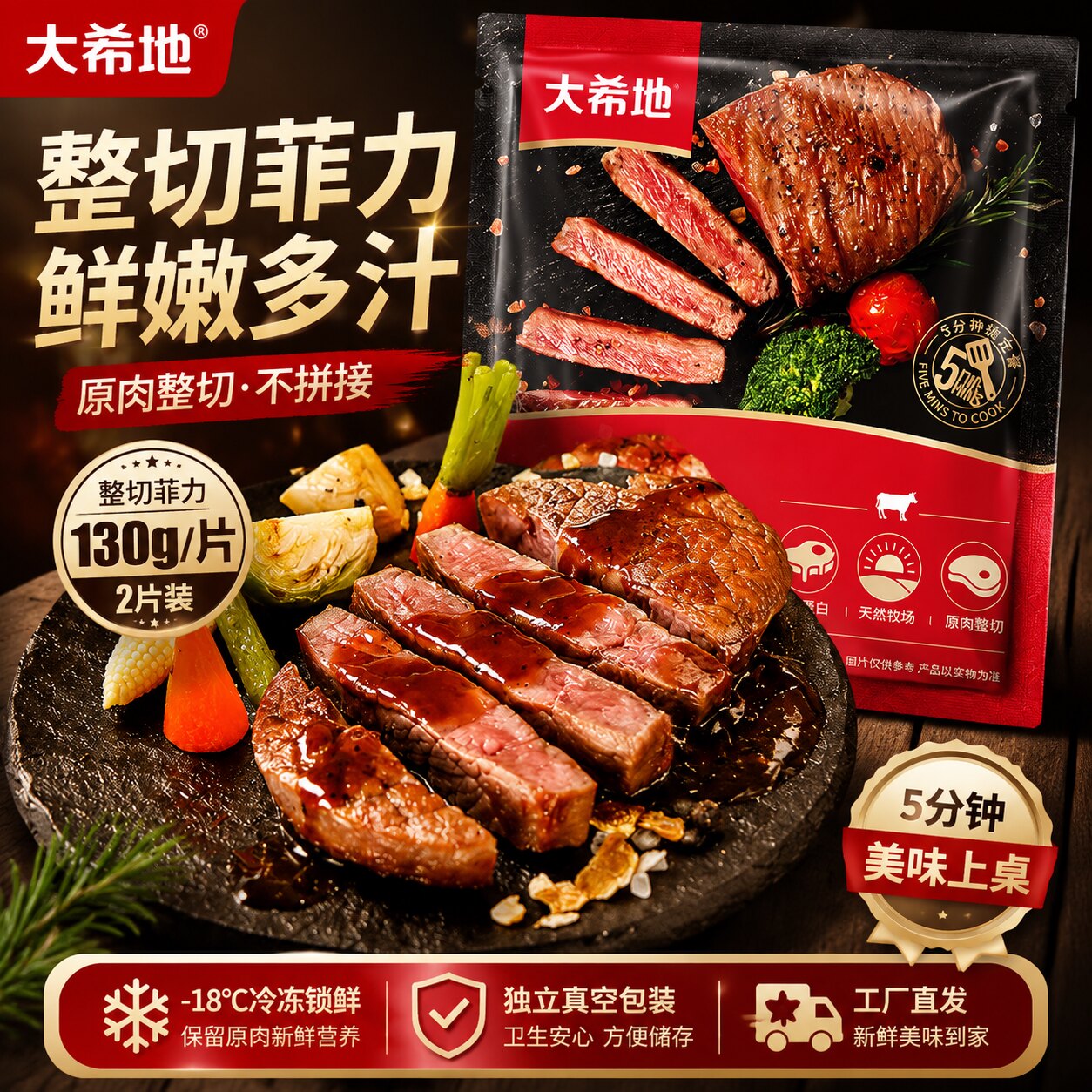 大希地整切菲力牛排煎免腌尝鲜