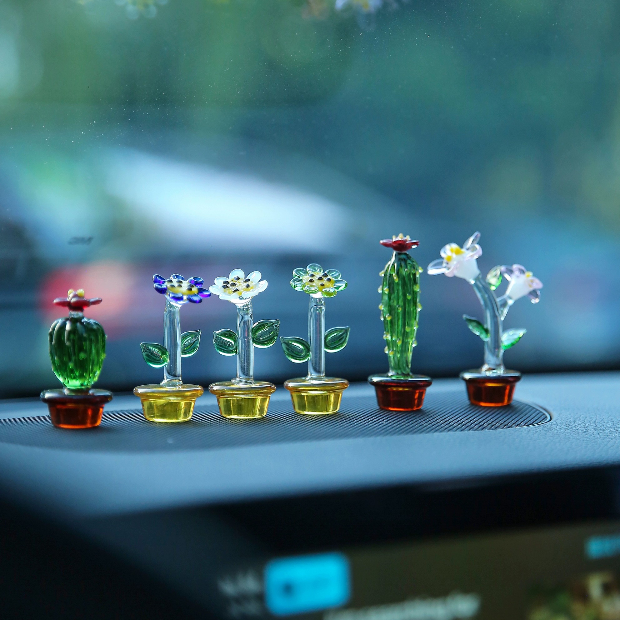 手工琉璃车内饰品摆件汽车装饰车载中控台车上可爱车内仙人掌用品