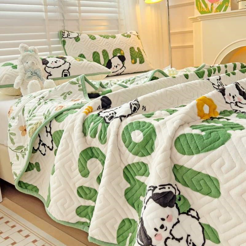 棉绒一面单件炕冬夏床盖盖牛奶加厚一面女孩房床单绒双面夹棉两用