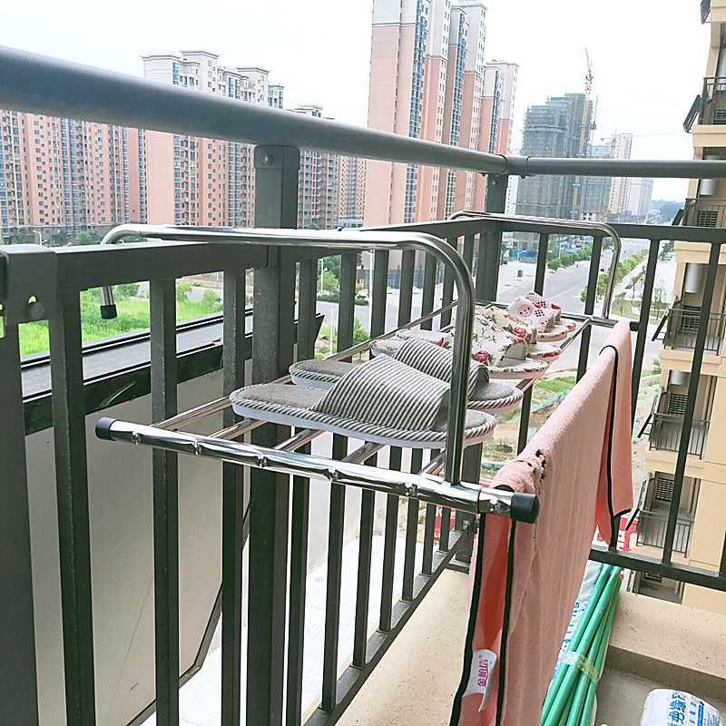 不锈钢阳台栏杆晒鞋架防盗窗挂凉衣架可折叠伸缩晒床单小型晾衣架