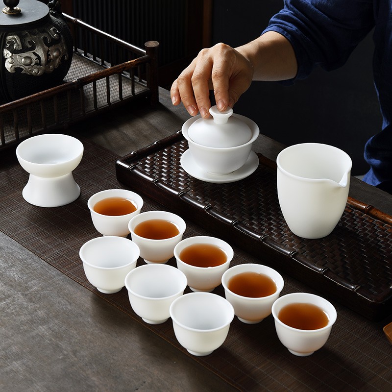 德化白瓷端素烧羊脂玉瓷功夫茶具茶杯整盖杯品商用
