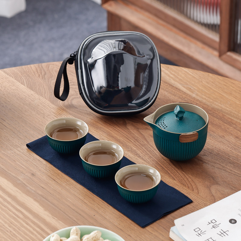 便携式旅行功夫茶具 磨砂红一壶三杯组 德化县手工瓷茶具 户外泡