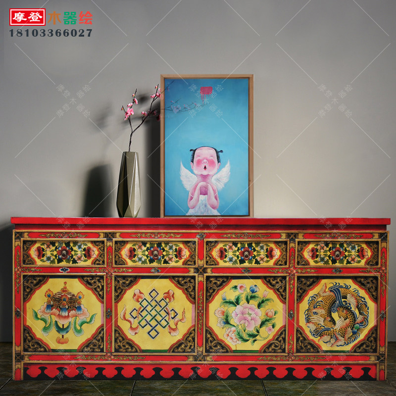 藏式门厅玄关柜手绘餐边柜彩绘做旧仿古典家具尺寸