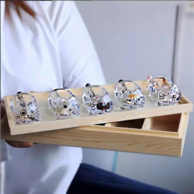 日式猫咪晶架筷托蘸碟墨碟玻璃可爱筷架筷托餐具装