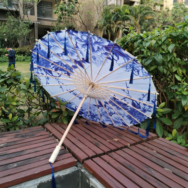 青花瓷流苏伞油纸伞中国风古装伞古风跳舞舞蹈伞走秀道具伞