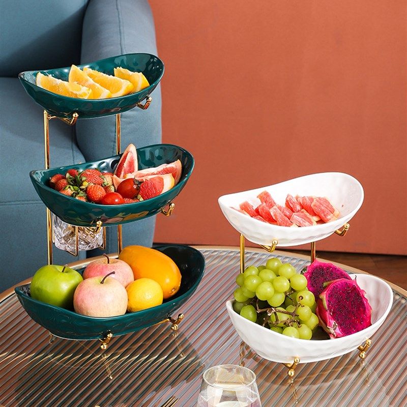 客厅茶几多层水果盘家用陶瓷糖果盘干果零食盘美容院点心果盆