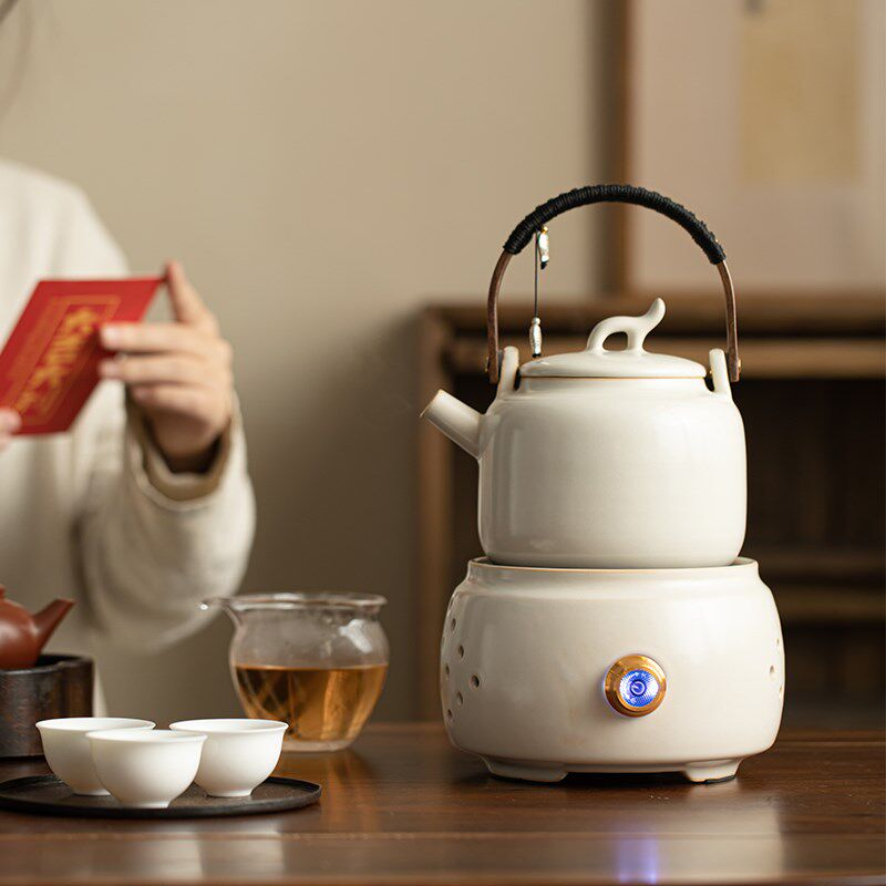 德化陶瓷电陶炉日式提梁壶煮茶壶烧壶泡茶器煮茶器围炉煮茶装
