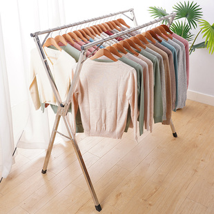 麦帛晾衣架落地伸缩杆折叠室内外阳台挂衣架夹子晒被凉衣挂