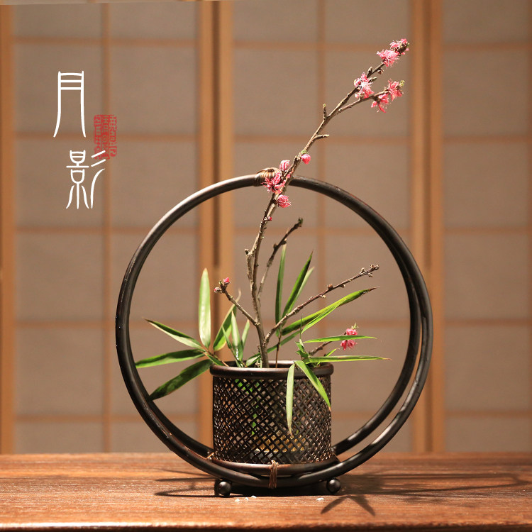 小原流竹编花插花器 花篮花瓶茶艺插花茶台 日式浸漆工艺品