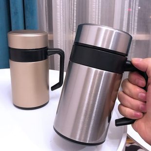 过滤泡茶喝水商务保温杯子女 带手柄304不锈钢办公室水杯带盖男士