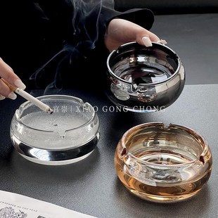 轻奢水晶玻璃烟灰缸创意高t级感防飞灰烟缸家用客厅高端大气雪茄
