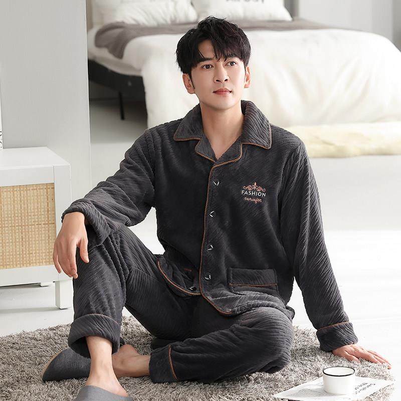 2025年新款珊瑚绒睡衣男士秋冬季加绒加厚法兰绒保暖家居服可外穿