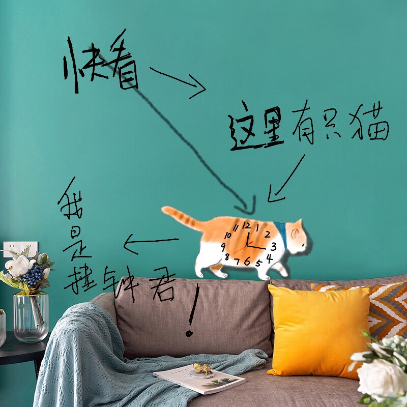 文艺猫咪卡通装饰静音挂钟表创意挂表壁钟家用静音个性装饰时钟表