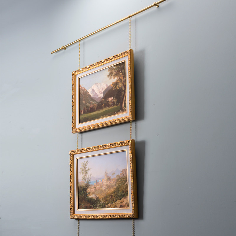 挂画器 轨道 法式复古装饰画油画别墅画展吊挂链条黄铜杆挂画绳