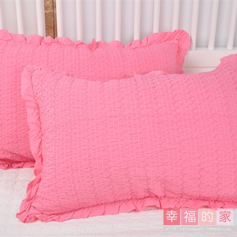 韩式纯色绗缝夹棉竹纤维泡泡纱枕套一对装夏季枕头套柔软70*50