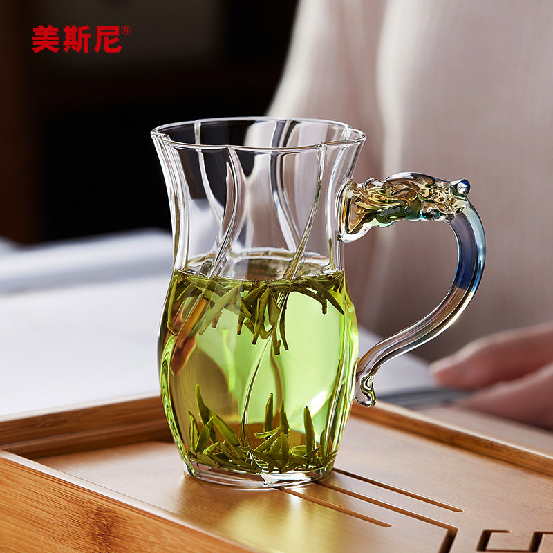 美斯尼玻璃杯泡茶杯耐高温家用水杯高硼硅绿茶杯龙把牛奶咖啡杯子