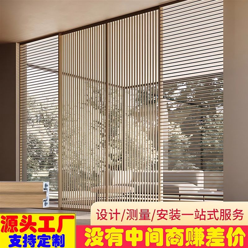 极简铝合金百叶门客厅卧室镂空格栅推拉门阳台楼梯口铁艺隔断门