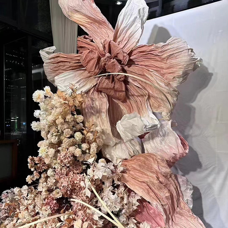 巨型纸花超大手工褶皱美塑花婚庆道具婚礼背景橱窗美陈装饰焦糖色