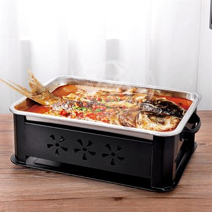 小份烤鱼盘家用商用碳烤炉长方形酒精炉餐厅不锈钢愿者上钩烤鱼炉