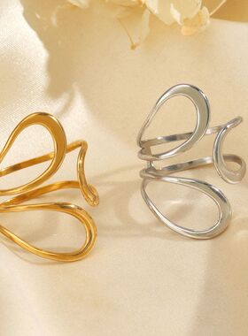 欧美简约镂空钛钢嘻哈指环