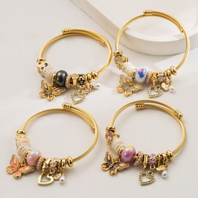 欧美ins风时尚潘家多啦超仙蝴蝶爱心吊坠手环 不锈钢潮流热卖手镯