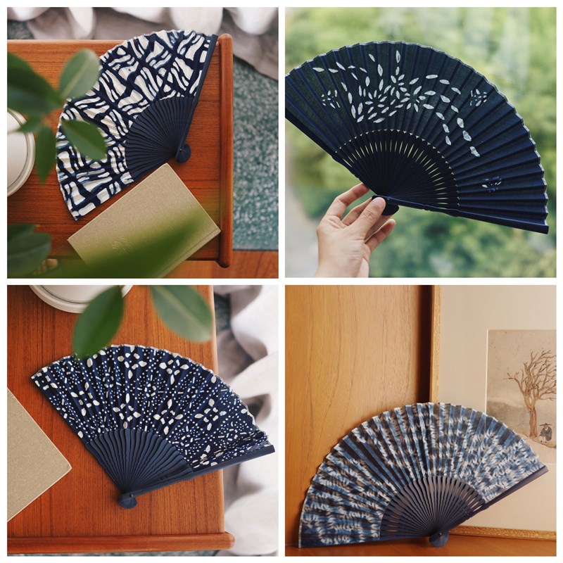 【时舟】扎染 植物拔染 蓝靛染手工 清凉 复古折叠扇