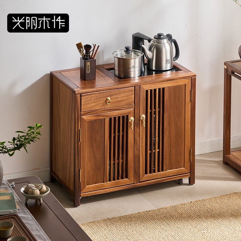 胡桃木茶柜茶烧壶一体移动茶车柜茶台