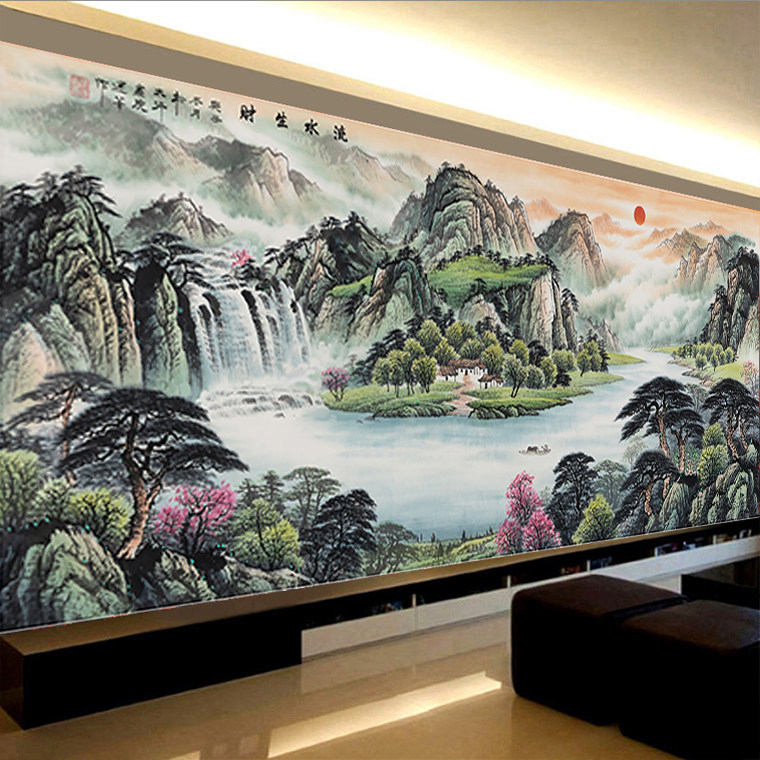 钻石画0满钻客厅迎客松流水生财风景大气手工贴十字绣水钻,居家布艺,钻石绣,淘宝优惠券,粉丝福利购,淘宝优惠卷