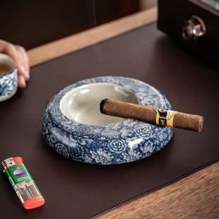 雪茄烟灰缸复古家用客厅陶瓷烟灰缸客厅大号防飞灰缸家用茶几摆件