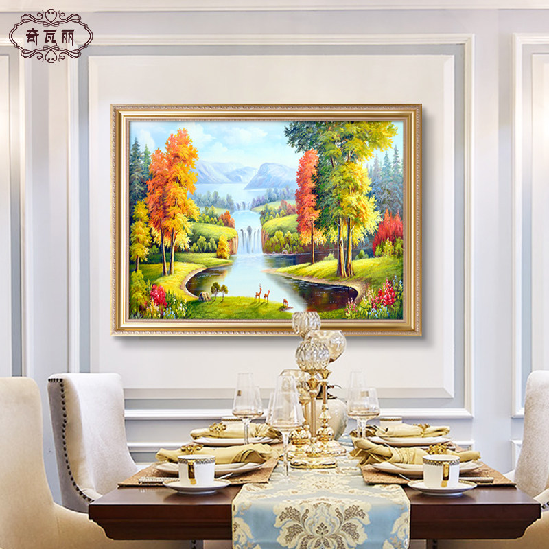 欧式画餐厅端挂画风景油画背景墙玄关招财壁画