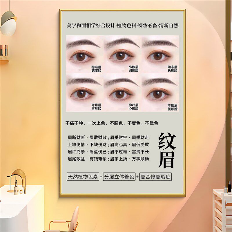 纹绣海报宣传图半永久眉眼唇挂画贴纸美容院氛围布置