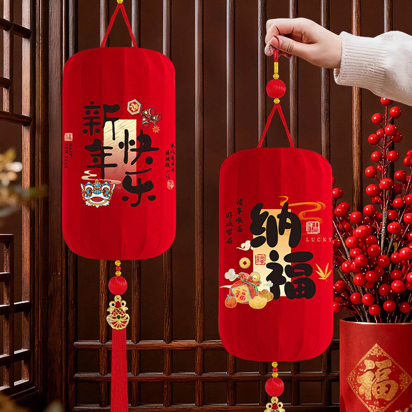新年灯笼2026马年新款过年红灯笼大门口挂饰一对春节阳台喜庆装饰