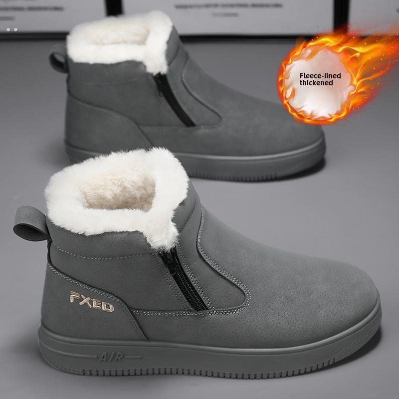 一脚蹬棉鞋男款冬季东北加绒保暖雪地靴男士皮毛一体防滑棉靴