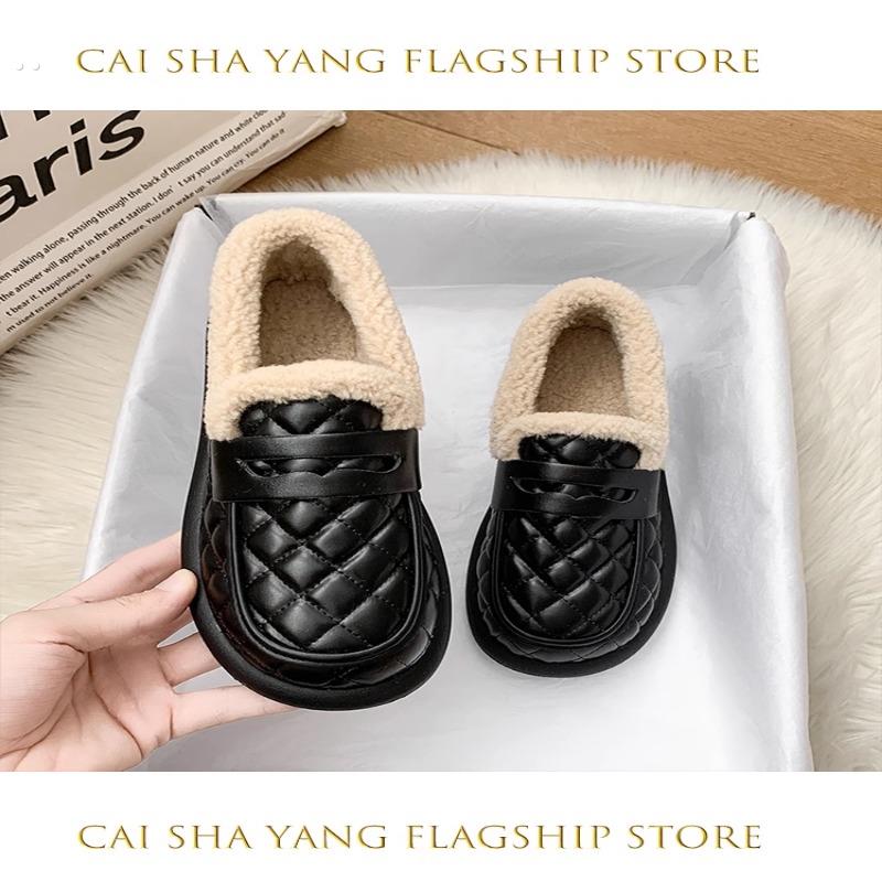 毛毛鞋女冬季2025新款一脚蹬加绒豆豆鞋皮面防水雪地棉鞋乐福鞋子