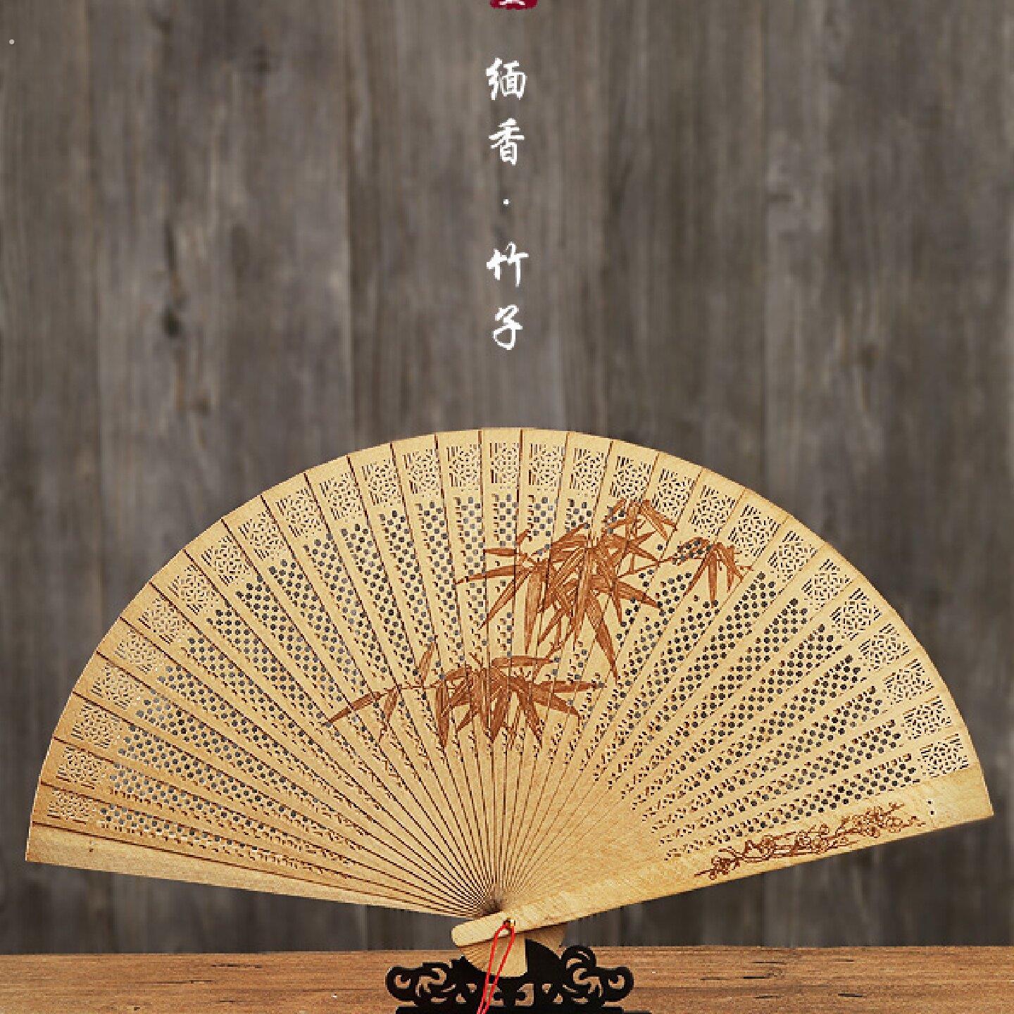 中国风全木工艺折扇檀香红板木礼品扇子古风镂空扇