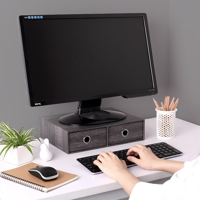 台式电脑增高架桌面收纳组合办公室简易黑色免安装带抽屉多功能盒