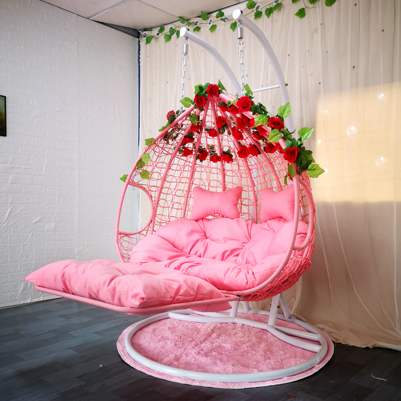 双人吊篮藤椅双杆户外秋千吊w椅子摇篮网红室内阳台懒人家用带脚