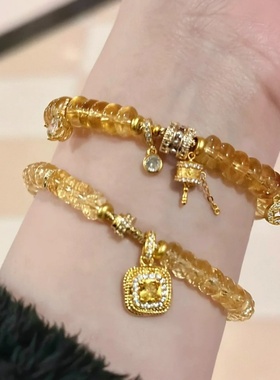 天然黄水晶算盘珠招财手串手链女款水晶纯银s925手链送女友礼物