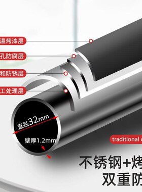 晾衣杆阳台顶装固定式黑色32mm不锈钢晾衣架晒衣杆W家用一根单杆