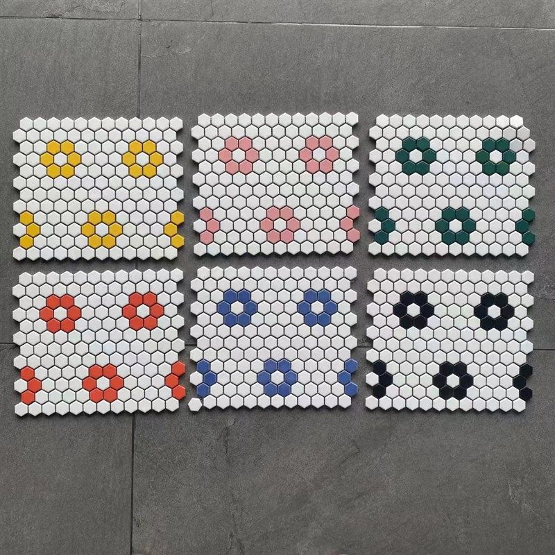 定制小六角拼花地砖背o景墙吧台柱子厨房卫生间阳台拼花陶瓷马赛