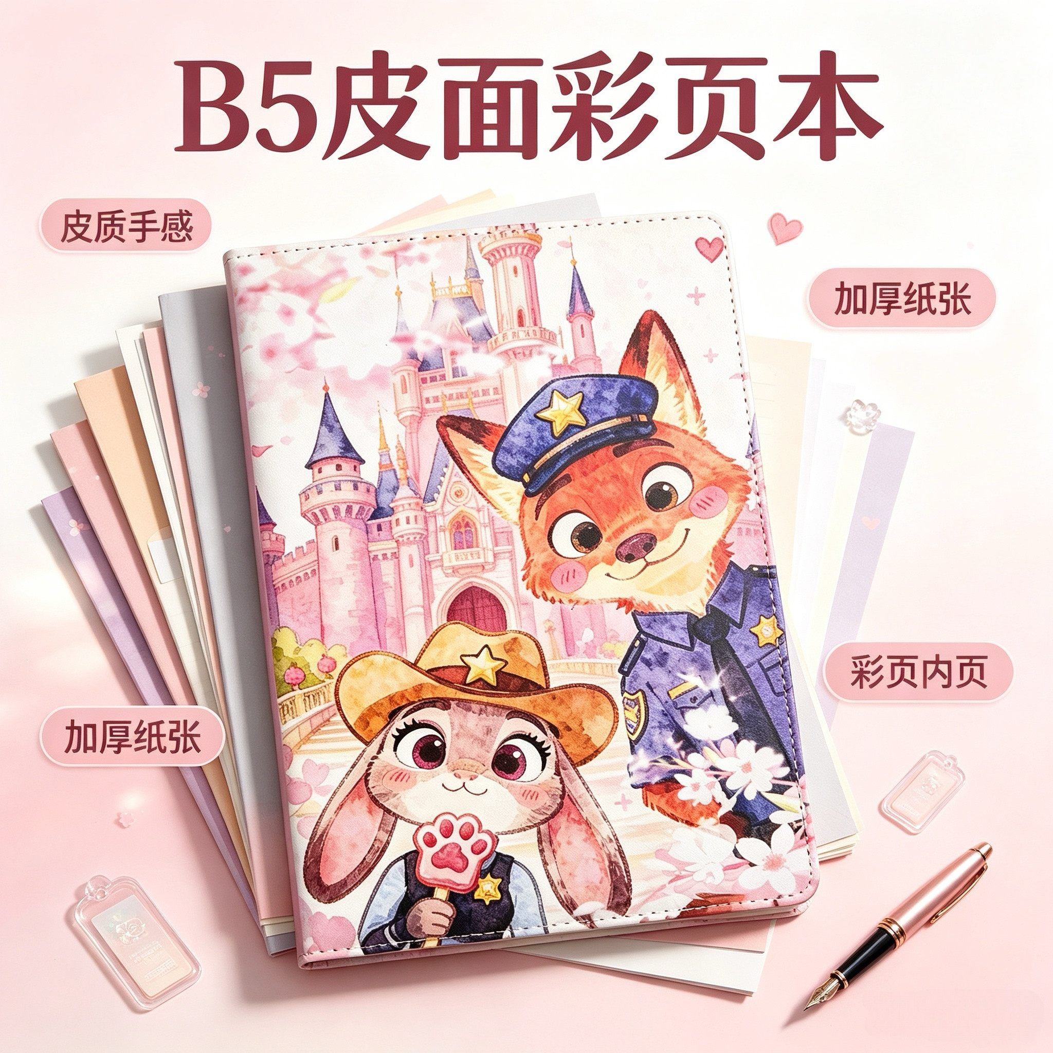สมุดปกหนัง B5 สมุดโน้ตการ์ตูนน่ารัก หนาพิเศษ มีหน้าสีสวยงาม เครื่องเขียนดีไซน์สวย สมุดบันทึกสำหรับนักเรียน