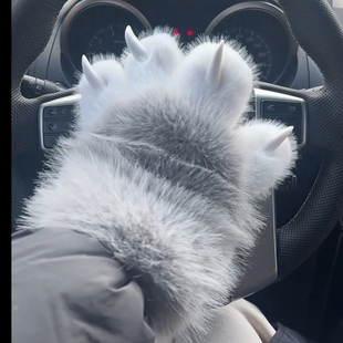 超萌毛绒兽爪手套cosplay手套柔软可穿戴猫娘指甲吱吱叫猫爪手套