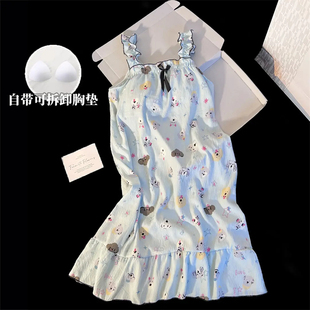 月光* 夏季卡通图案吊带睡裙女夏天带胸垫甜美可爱可外穿家居服