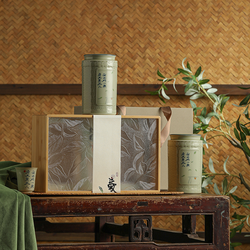 2023新款竹盒陶瓷茶叶包装盒空礼盒绿茶狮峰龙井碧螺春礼盒装空盒