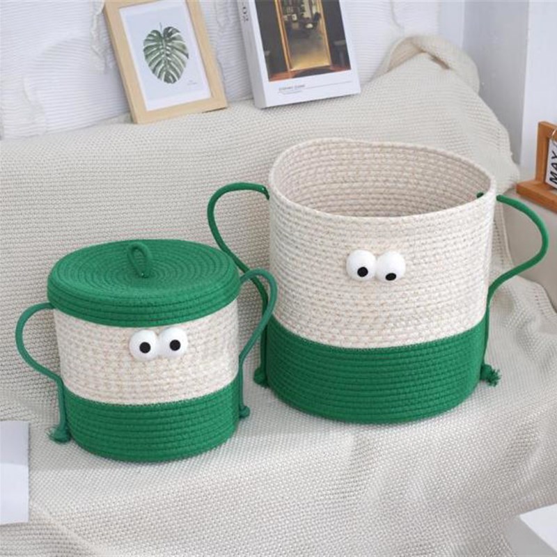 绿色叉腰收纳筐卡通童趣大容量收纳篮带盖防尘整理筐脏衣篓现货