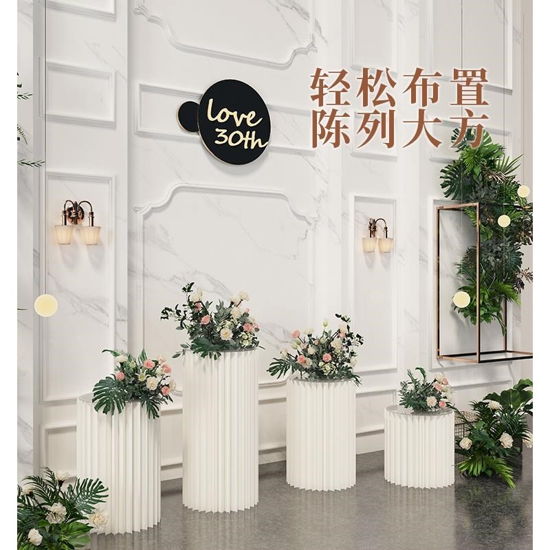 落地圆柱展台婚庆甜品流水台中岛罗马柱展示架商场精品折叠陈列柜