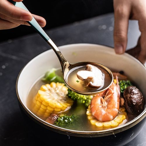 凡土金色复古汤勺子长柄加厚汤勺大号盛汤304不锈钢火锅漏勺