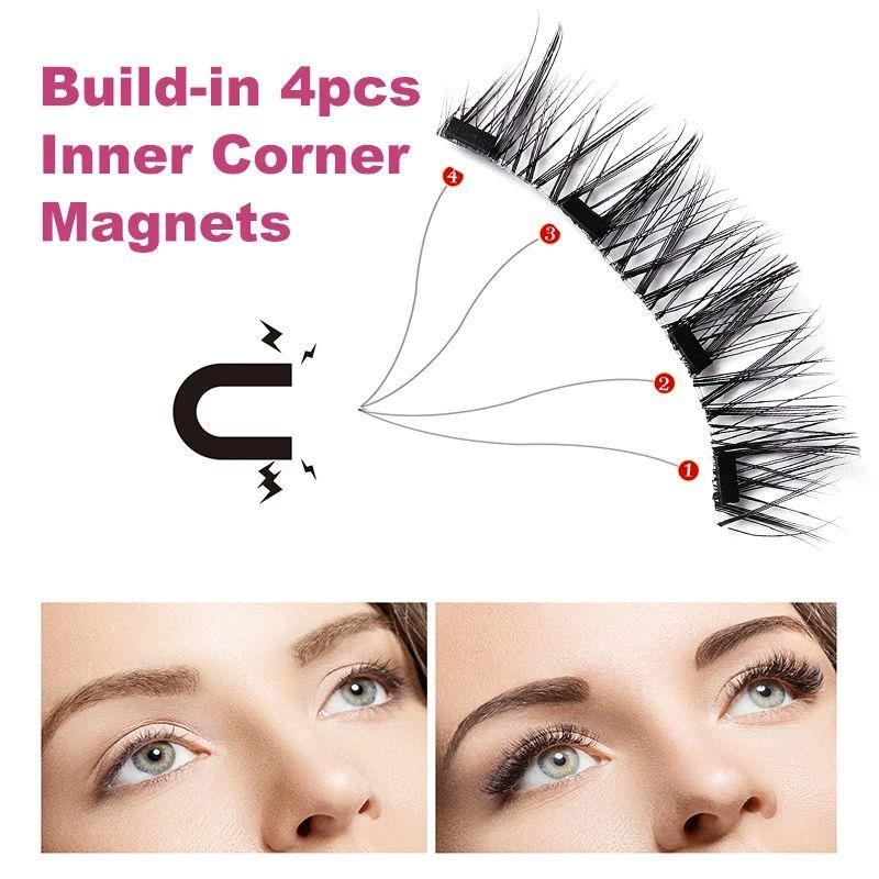 4 PCS-Reusablek Magnetic False Eyelashes with Eyelash Curler